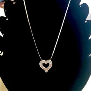Simulated diamonds heart necklace silver tone